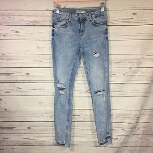 Zara Basic Destroyed Split Hem Skinny Jeans sz 4